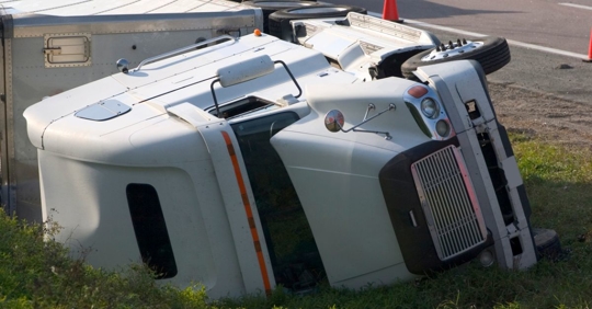 Overturned semi truck